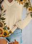 T-shirts Décontracté Printemps / Automne Marguerite Col V Quotidien Ample Droit Régulier Élasticité moyenne pour Femmes