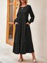 Femmes Plain Noir Col Rond Confortable Robe Maxi Décontracté