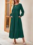 Femmes Plain Noir Col Rond Confortable Robe Maxi Décontracté