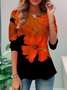 T-shirts Femmes Décontracté Floral Printemps / Automne Polyester Quotidien Ample Manches Longues Col Rond Mi-long