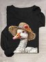 T-shirts Femmes Décontracté Imprimé d'Animal Printemps / Automne Col Rond en Mélangé de Coton Régulier Régulier Élasticité moyenne Oui