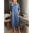 Femmes Plain Blanc Col Rond Confortable Robe Mi-Longue Décontracté