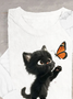 T-shirts Décontracté Printemps / Automne Chat Quotidien en Mélangé de Coton Régulier Régulier Élasticité moyenne Oui pour Femmes