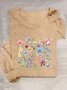 T-shirts Décontracté Floral Printemps / Automne Quotidien Ample Manches Longues Col Rond en Mélangé de Coton Régulier pour Femmes