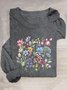 T-shirts Décontracté Floral Printemps / Automne Quotidien Ample Manches Longues Col Rond en Mélangé de Coton Régulier pour Femmes