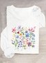 T-shirts Décontracté Floral Printemps / Automne Quotidien Ample Manches Longues Col Rond en Mélangé de Coton Régulier pour Femmes