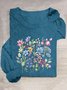 T-shirts Décontracté Floral Printemps / Automne Quotidien Ample Manches Longues Col Rond en Mélangé de Coton Régulier pour Femmes