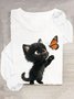 T-shirts Décontracté Printemps / Automne Chat Quotidien en Mélangé de Coton Régulier Régulier Élasticité moyenne Oui pour Femmes