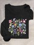 T-shirts Décontracté Floral Printemps / Automne Quotidien Ample Manches Longues Col Rond en Mélangé de Coton Régulier pour Femmes