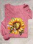 T-shirts Décontracté Printemps / Automne Tournesol Ample Manches Longues Col Rond en Mélangé de Coton Régulier Oui pour Femmes