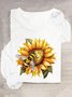 T-shirts Décontracté Printemps / Automne Tournesol Ample Manches Longues Col Rond en Mélangé de Coton Régulier Oui pour Femmes