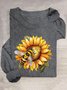 T-shirts Décontracté Printemps / Automne Tournesol Ample Manches Longues Col Rond en Mélangé de Coton Régulier Oui pour Femmes