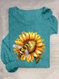 T-shirts Décontracté Printemps / Automne Tournesol Ample Manches Longues Col Rond en Mélangé de Coton Régulier Oui pour Femmes