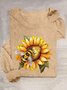 T-shirts Décontracté Printemps / Automne Tournesol Ample Manches Longues Col Rond en Mélangé de Coton Régulier Oui pour Femmes