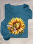 T-shirts Décontracté Printemps / Automne Tournesol Ample Manches Longues Col Rond en Mélangé de Coton Régulier Oui pour Femmes
