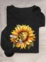 T-shirts Décontracté Printemps / Automne Tournesol Ample Manches Longues Col Rond en Mélangé de Coton Régulier Oui pour Femmes