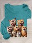 T-shirts Femmes Décontracté Printemps / Automne Chat Ample Col Rond en Mélangé de Coton Régulier Régulier Élasticité moyenne