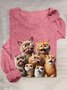 T-shirts Femmes Décontracté Printemps / Automne Chat Ample Col Rond en Mélangé de Coton Régulier Régulier Élasticité moyenne