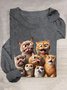 T-shirts Femmes Décontracté Printemps / Automne Chat Ample Col Rond en Mélangé de Coton Régulier Régulier Élasticité moyenne