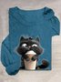 T-shirts Décontracté Printemps / Automne Chat Ample Manches Longues Col Rond en Mélangé de Coton Droit Oui pour Femmes