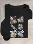 T-shirts Décontracté Libellule Printemps / Automne Quotidien Col Rond en Mélangé de Coton Régulier Régulier Élasticité moyenne pour Femmes