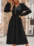 Femmes Plain Bleu Col Rond Confortable Robe Mi-Longue Décontracté