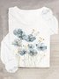 T-shirts Femmes Décontracté Floral Printemps / Automne Ample en Mélangé de Coton Droit Régulier Élasticité moyenne Oui