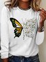 T-shirts Femmes Décontracté Printemps / Automne Papillon Coton Micro-élasticité Ample Col Rond Trapèze Régulier