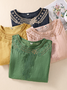 Chemisiers1 Décontracté Plain Été Brodé Ample Coton Et Lin Manches Courtes Régulier Col de Chemise pour Femmes