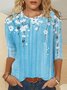 T-shirts Décontracté Floral Printemps / Automne Ample Manches trois quarts Col Rond Régulier Droit Non pour Femmes