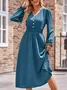 Femmes Plain Bleu Col Rond Confortable Robe Mi-Longue Décontracté