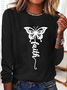 T-shirts Décontracté Printemps / Automne Papillon Micro-élasticité Quotidien Manches Longues Col Rond Régulier Trapèze pour Femmes