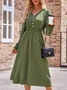 Femmes Plain Bleu Col Rond Confortable Robe Mi-Longue Décontracté