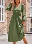 Femmes Plain Bleu Col Rond Confortable Robe Mi-Longue Décontracté