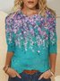 T-shirts Décontracté Floral Printemps / Automne Ample Manches trois quarts Col Rond Régulier Droit Non pour Femmes