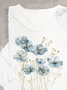 T-shirts Femmes Décontracté Floral Printemps / Automne Ample en Mélangé de Coton Droit Régulier Élasticité moyenne Oui