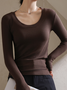 T-shirts Décontracté Plain Printemps / Automne à Haute Élasticité Quotidien Manches Longues Col Rond Droit Régulier pour Femmes
