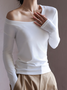 T-shirts Décontracté Plain Printemps / Automne à Haute Élasticité Quotidien Manches Longues Col Rond Droit Régulier pour Femmes