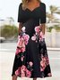 Femmes Floral Vert Foncé Col V Confortable Robe Maxi Décontracté