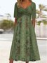 Femmes Floral Vert Foncé Col V Confortable Robe Maxi Décontracté