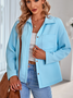 Micro-élasticité Col de Chemise Manches trois quarts Régulier Plain Blouson Zip pour Femmes