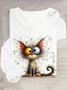 T-shirts Décontracté Printemps / Automne Chat Ample Manches Longues en Mélangé de Coton Régulier Élasticité moyenne Oui pour Femmes