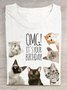 T-shirts Décontracté Été Chat Ample Manches Courtes Col Rond Régulier Droit Oui pour Femmes