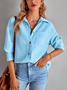 Micro-élasticité Col de Chemise Manches trois quarts Régulier Plain Blouson Zip pour Femmes