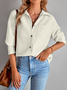 Micro-élasticité Col de Chemise Manches trois quarts Régulier Plain Blouson Zip pour Femmes