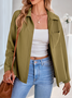 Micro-élasticité Col de Chemise Manches trois quarts Régulier Plain Blouson Zip pour Femmes