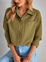 Micro-élasticité Col de Chemise Manches trois quarts Régulier Plain Blouson Zip pour Femmes