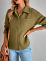 Micro-élasticité Col de Chemise Manches trois quarts Régulier Plain Blouson Zip pour Femmes