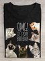 T-shirts Décontracté Été Chat Ample Manches Courtes Col Rond Régulier Droit Oui pour Femmes