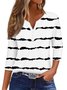 T-shirts Décontracté Printemps / Automne Abstrait Rayé Ample Jersey Manches trois quarts Régulier Régulier Non pour Femmes